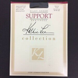 Kathie Lee Silky Sheer Support Pantyhose Plus Size Black Control Top Sandalfoot